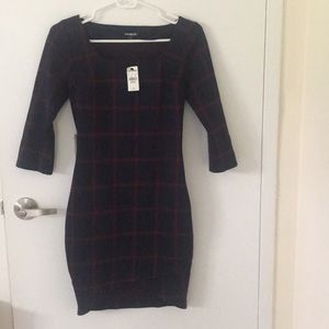 Express petite xxs navy and red plaid dress